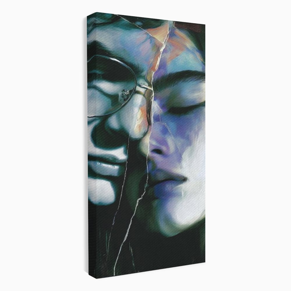 Tablou canvas cu tablou canvas cu chipuri despartite de cioburi, fara rama, pe sasiu de lemn